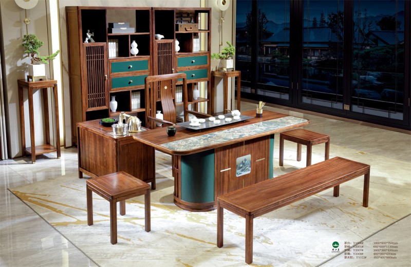 茶臺Y1006#、茶椅Y2001#、茶凳Y2007#、茶凳Y2008#、茶水柜Y1012#