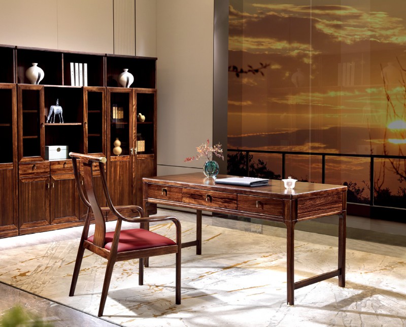 新中式書桌1-611#、書椅1-621#、二門書柜1-601#、三門書柜1-601#