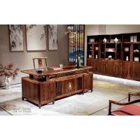 昌龍禾運新中式烏金木辦公桌1-623#、書椅1-621#、二門書柜1-601#、三門書柜1-601#