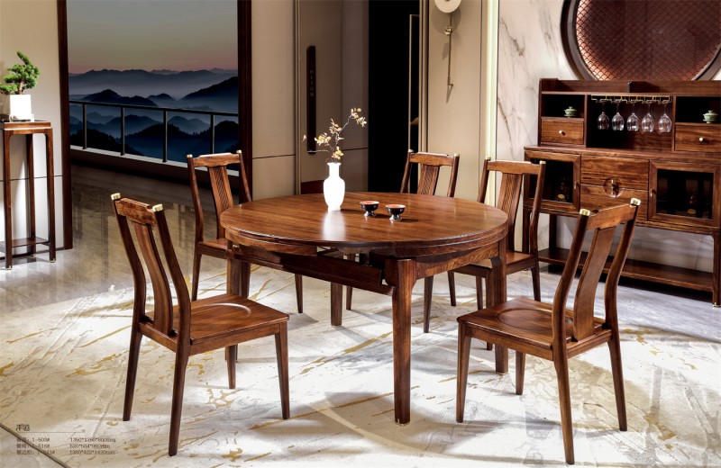 新中式餐桌1-503#、餐椅1-516#、餐邊柜1-521#