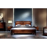 昌龍禾運新中式烏金木床1-1011#、床頭柜1-112#