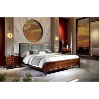 昌龍禾運新中式烏金木床1-102#、床頭柜1-112#、妝臺1-121#、妝凳1-131#