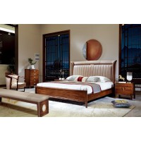 昌龍禾運新中式烏金木床1-1015#、床頭柜1-112#