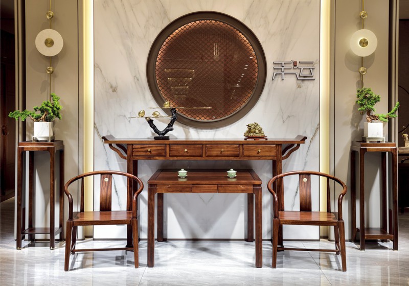 新中式中堂1-386#、八仙桌1-508#、圍椅Y2006#、花架1-331#