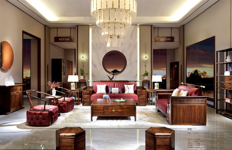 新中式沙發(fā)1-207#、大方幾1-223#、角幾1-226（實(shí)木）#、休閑幾1-228#、休閑椅1-212#、六角凳1-312#