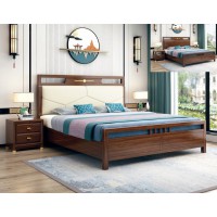 衛府里新中式烏金木C611床、CG601床頭柜