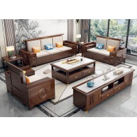 衛府里新中式烏金木SF606沙發、KG603電視柜、KT605茶幾、KT606方幾